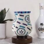 Multicolor Table Lamp | Artistic Mosaic Glass with Sturdy Wood Base | Decorative Ambient Light for Home D�cor | Perfect Blend of Modern & Traditional Style – Model DNM170
