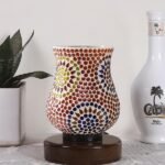 Multicolor Table Lamp | Artistic Mosaic Glass with Sturdy Wood Base | Decorative Ambient Light for Home D�cor | Perfect Blend of Modern & Traditional Style – Model DNM173
