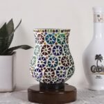 Multicolor Table Lamp | Artistic Mosaic Glass with Sturdy Wood Base | Decorative Ambient Light for Home D�cor | Perfect Blend of Modern & Traditional Style – Model DNM176