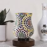 Multicolor Table Lamp | Artistic Mosaic Glass with Sturdy Wood Base | Decorative Ambient Light for Home D�cor | Perfect Blend of Modern & Traditional Style – Model DNM177