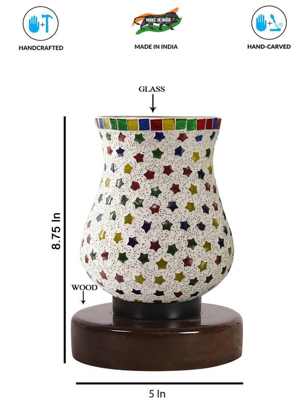 Multicolor Table Lamp | Artistic Mosaic Glass with Sturdy Wood Base | Decorative Ambient Light for Home D�cor | Perfect Blend of Modern & Traditional Style - Model DNM179
