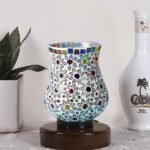 Multicolor Table Lamp | Artistic Mosaic Glass with Sturdy Wood Base | Decorative Ambient Light for Home D�cor | Perfect Blend of Modern & Traditional Style – Model DNM180