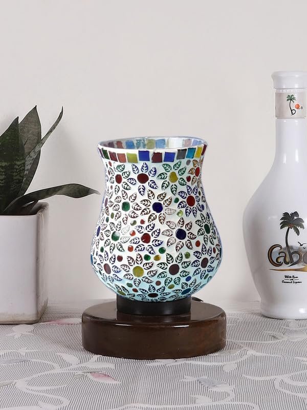 Multicolor Table Lamp | Artistic Mosaic Glass with Sturdy Wood Base | Decorative Ambient Light for Home D�cor | Perfect Blend of Modern & Traditional Style - Model DNM180