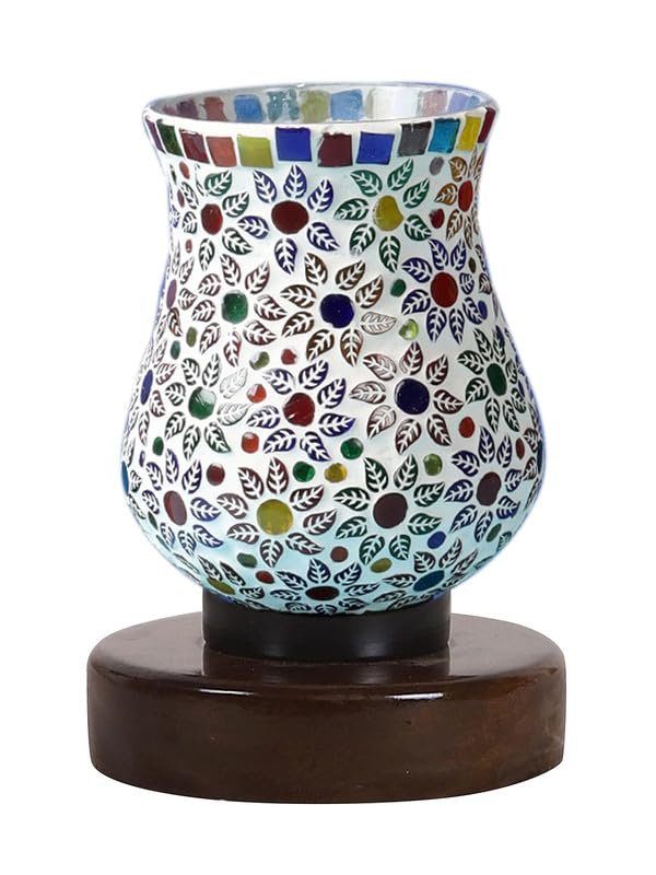 Multicolor Table Lamp | Artistic Mosaic Glass with Sturdy Wood Base | Decorative Ambient Light for Home D�cor | Perfect Blend of Modern & Traditional Style - Model DNM180
