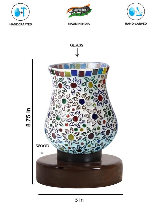 Multicolor Table Lamp | Artistic Mosaic Glass with Sturdy Wood Base | Decorative Ambient Light for Home D�cor | Perfect Blend of Modern & Traditional Style - Model DNM180