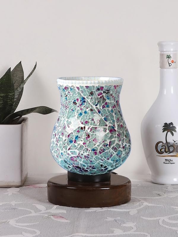 Multicolor Table Lamp | Artistic Mosaic Glass with Sturdy Wood Base | Decorative Ambient Light for Home D�cor | Perfect Blend of Modern & Traditional Style - Model DNM181