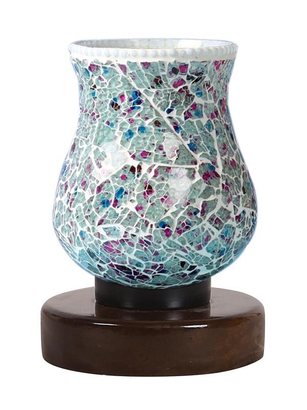 Multicolor Table Lamp | Artistic Mosaic Glass with Sturdy Wood Base | Decorative Ambient Light for Home D�cor | Perfect Blend of Modern & Traditional Style - Model DNM181