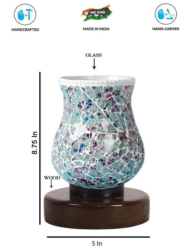 Multicolor Table Lamp | Artistic Mosaic Glass with Sturdy Wood Base | Decorative Ambient Light for Home D�cor | Perfect Blend of Modern & Traditional Style - Model DNM181