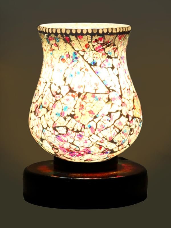 Multicolor Table Lamp | Artistic Mosaic Glass with Sturdy Wood Base | Decorative Ambient Light for Home D�cor | Perfect Blend of Modern & Traditional Style - Model DNM181