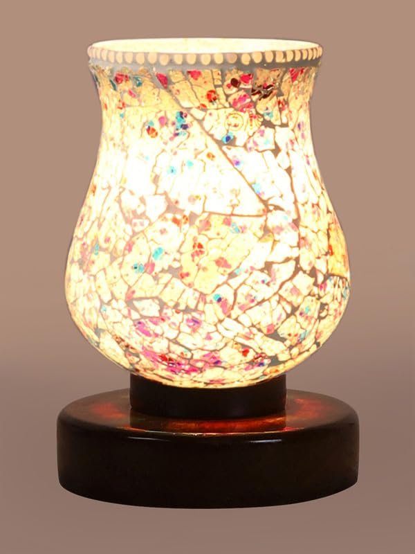 Multicolor Table Lamp | Artistic Mosaic Glass with Sturdy Wood Base | Decorative Ambient Light for Home D�cor | Perfect Blend of Modern & Traditional Style - Model DNM181