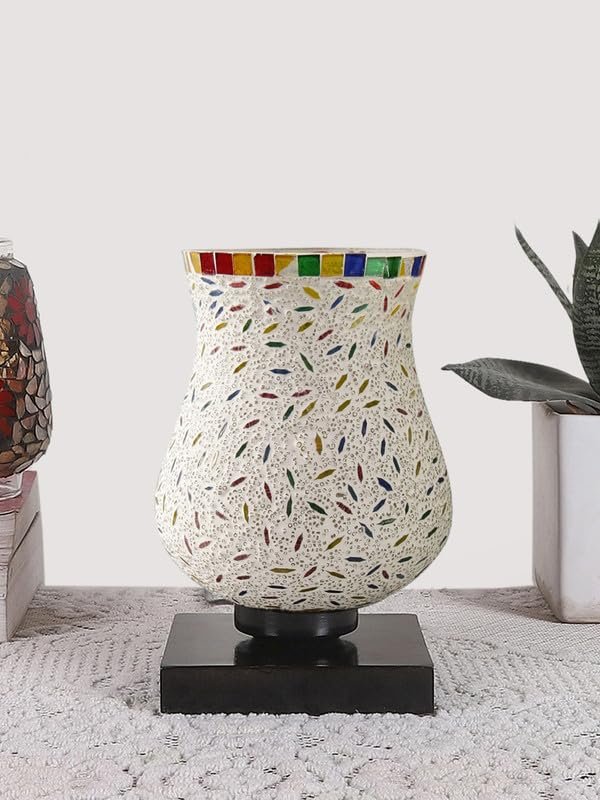 Multicolor Table Lamp | Artistic Mosaic Glass with Sturdy Wood Base | Decorative Ambient Light for Home D�cor | Perfect Blend of Modern & Traditional Style - Model DNM18