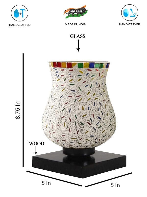 Multicolor Table Lamp | Artistic Mosaic Glass with Sturdy Wood Base | Decorative Ambient Light for Home D�cor | Perfect Blend of Modern & Traditional Style - Model DNM18