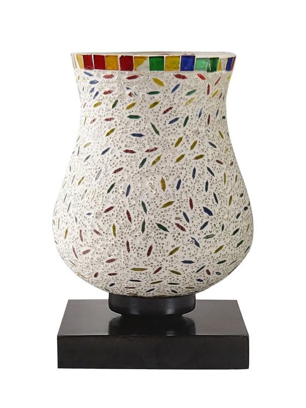 Multicolor Table Lamp | Artistic Mosaic Glass with Sturdy Wood Base | Decorative Ambient Light for Home D�cor | Perfect Blend of Modern & Traditional Style - Model DNM18