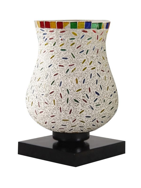 Multicolor Table Lamp | Artistic Mosaic Glass with Sturdy Wood Base | Decorative Ambient Light for Home D�cor | Perfect Blend of Modern & Traditional Style - Model DNM18