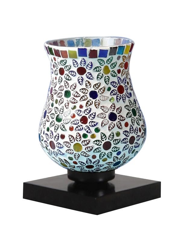 Multicolor Table Lamp | Artistic Mosaic Glass with Sturdy Wood Base | Decorative Ambient Light for Home D�cor | Perfect Blend of Modern & Traditional Style - Model DNM19