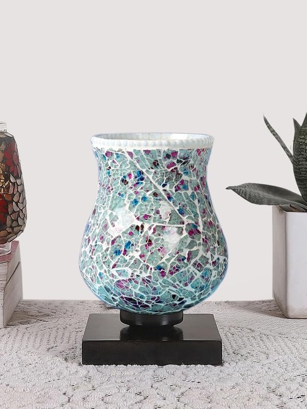 Multicolor Table Lamp | Artistic Mosaic Glass with Sturdy Wood Base | Decorative Ambient Light for Home D�cor | Perfect Blend of Modern & Traditional Style - Model DNM20