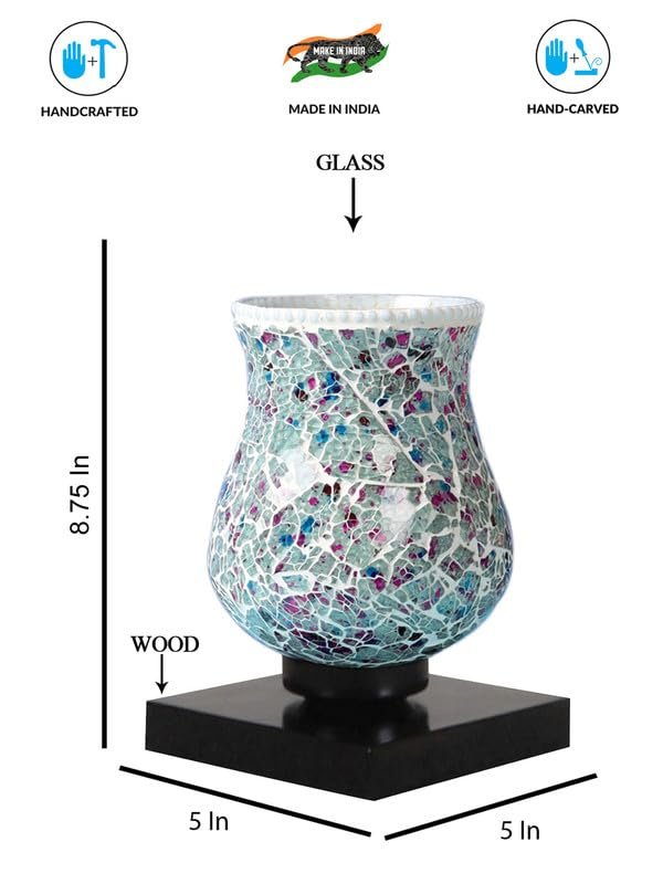 Multicolor Table Lamp | Artistic Mosaic Glass with Sturdy Wood Base | Decorative Ambient Light for Home D�cor | Perfect Blend of Modern & Traditional Style - Model DNM20