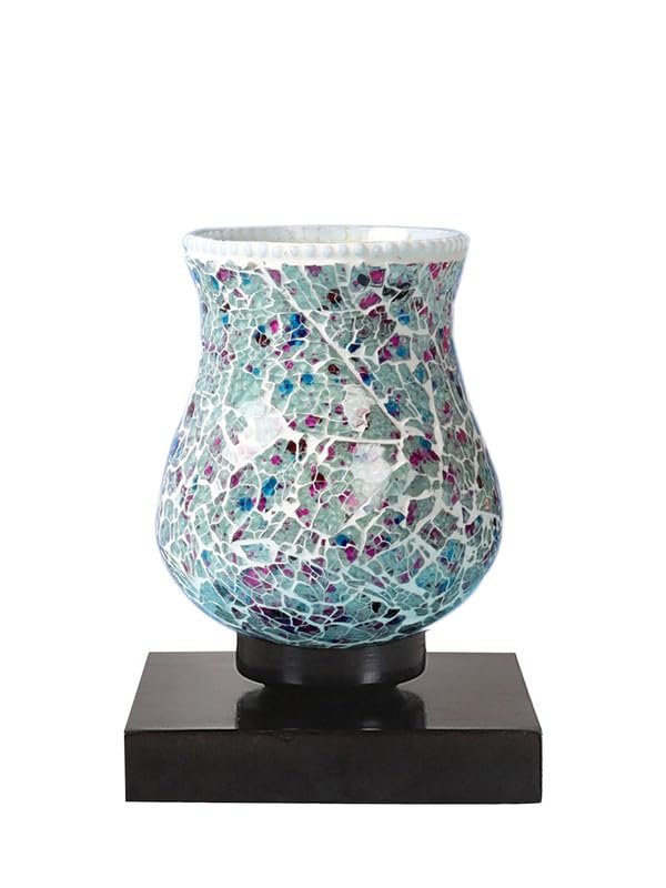 Multicolor Table Lamp | Artistic Mosaic Glass with Sturdy Wood Base | Decorative Ambient Light for Home D�cor | Perfect Blend of Modern & Traditional Style - Model DNM20