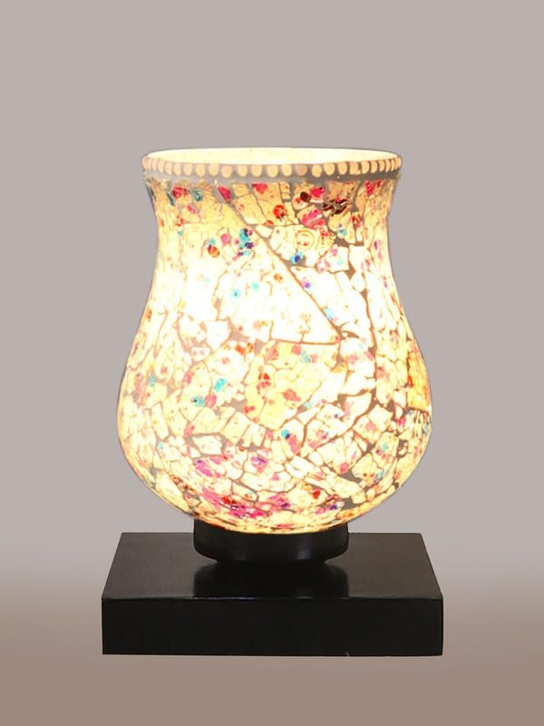Multicolor Table Lamp | Artistic Mosaic Glass with Sturdy Wood Base | Decorative Ambient Light for Home D�cor | Perfect Blend of Modern & Traditional Style - Model DNM20