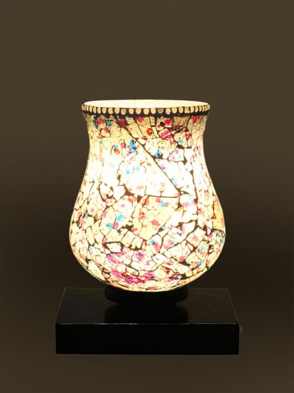Multicolor Table Lamp | Artistic Mosaic Glass with Sturdy Wood Base | Decorative Ambient Light for Home D�cor | Perfect Blend of Modern & Traditional Style - Model DNM20