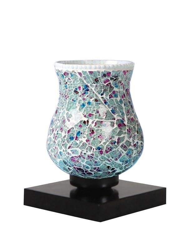 Multicolor Table Lamp | Artistic Mosaic Glass with Sturdy Wood Base | Decorative Ambient Light for Home D�cor | Perfect Blend of Modern & Traditional Style - Model DNM20