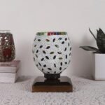 Multicolor Table Lamp | Artistic Mosaic Glass with Sturdy Wood Base | Decorative Ambient Light for Home D�cor | Perfect Blend of Modern & Traditional Style – Model DNM22
