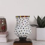 Multicolor Table Lamp | Artistic Mosaic Glass with Sturdy Wood Base | Decorative Ambient Light for Home D�cor | Perfect Blend of Modern & Traditional Style – Model DNM25