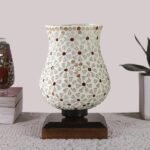 Multicolor Table Lamp | Artistic Mosaic Glass with Sturdy Wood Base | Decorative Ambient Light for Home D�cor | Perfect Blend of Modern & Traditional Style – Model DNM28