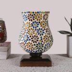 Multicolor Table Lamp | Artistic Mosaic Glass with Sturdy Wood Base | Decorative Ambient Light for Home D�cor | Perfect Blend of Modern & Traditional Style – Model DNM31