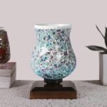 Multicolor Table Lamp | Artistic Mosaic Glass with Sturdy Wood Base | Decorative Ambient Light for Home D�cor | Perfect Blend of Modern & Traditional Style – Model DNM32
