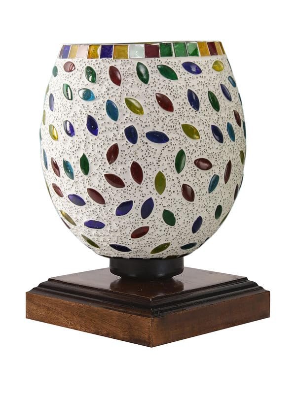 Multicolor Table Lamp | Artistic Mosaic Glass with Sturdy Wood Base | Decorative Ambient Light for Home D�cor | Perfect Blend of Modern & Traditional Style - Model DNM33