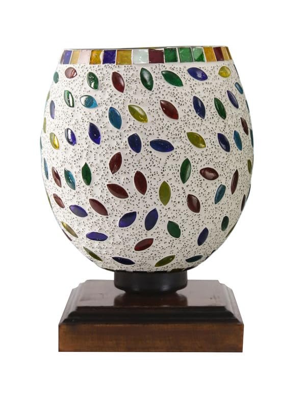 Multicolor Table Lamp | Artistic Mosaic Glass with Sturdy Wood Base | Decorative Ambient Light for Home D�cor | Perfect Blend of Modern & Traditional Style - Model DNM33