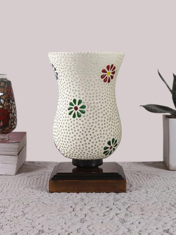 Multicolor Table Lamp | Artistic Mosaic Glass with Sturdy Wood Base | Decorative Ambient Light for Home D�cor | Perfect Blend of Modern & Traditional Style - Model DNM34