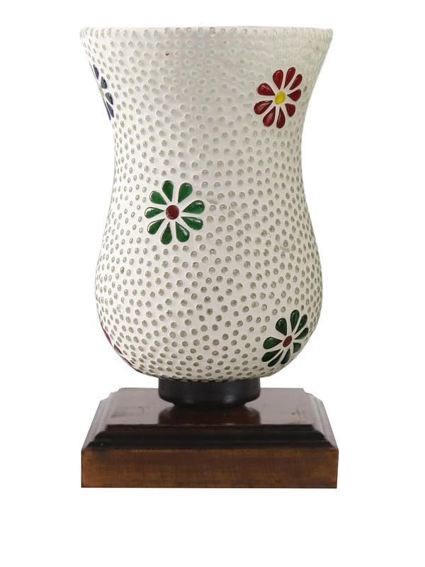 Multicolor Table Lamp | Artistic Mosaic Glass with Sturdy Wood Base | Decorative Ambient Light for Home D�cor | Perfect Blend of Modern & Traditional Style - Model DNM34