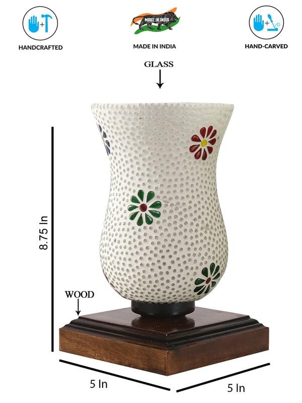 Multicolor Table Lamp | Artistic Mosaic Glass with Sturdy Wood Base | Decorative Ambient Light for Home D�cor | Perfect Blend of Modern & Traditional Style - Model DNM34