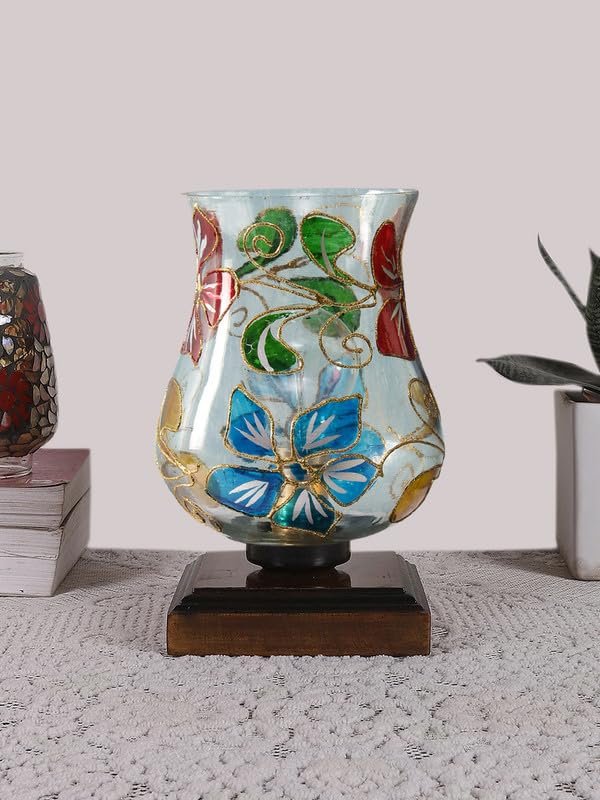 Multicolor Table Lamp | Artistic Mosaic Glass with Sturdy Wood Base | Decorative Ambient Light for Home D�cor | Perfect Blend of Modern & Traditional Style - Model DNM36