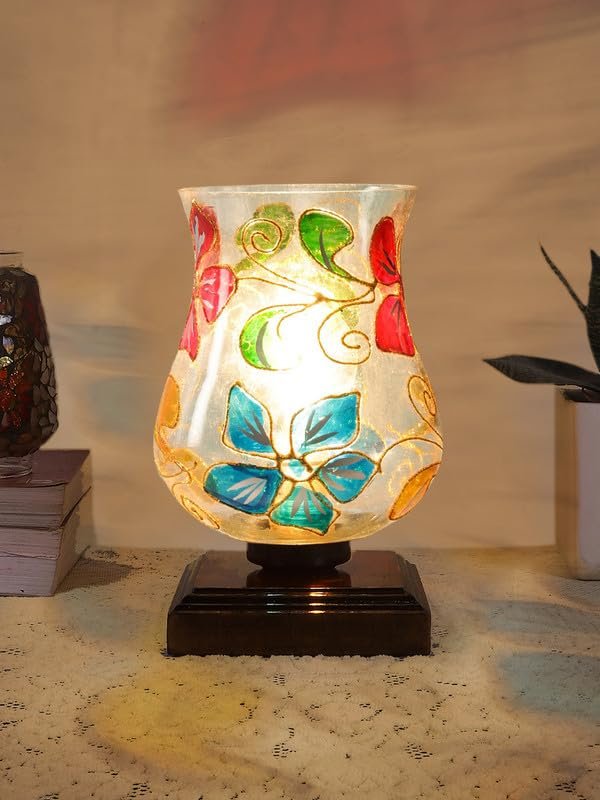 Multicolor Table Lamp | Artistic Mosaic Glass with Sturdy Wood Base | Decorative Ambient Light for Home D�cor | Perfect Blend of Modern & Traditional Style - Model DNM36