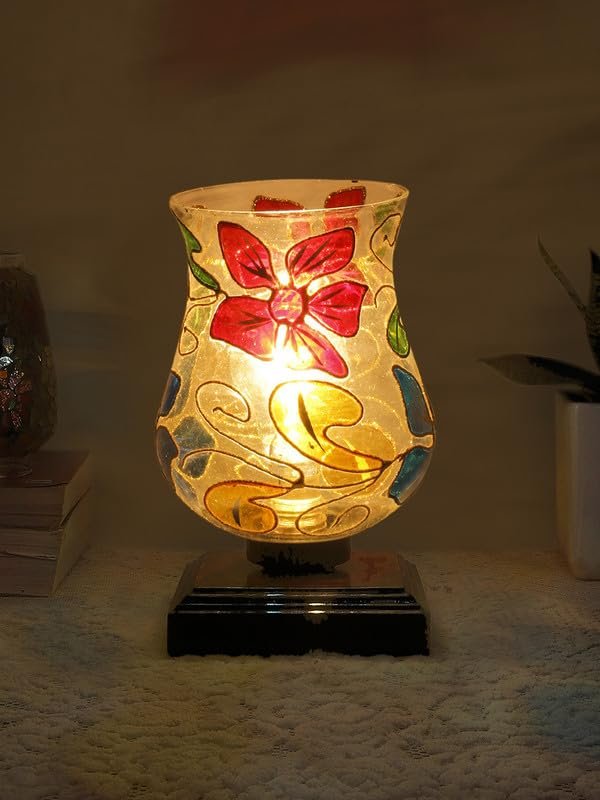 Multicolor Table Lamp | Artistic Mosaic Glass with Sturdy Wood Base | Decorative Ambient Light for Home D�cor | Perfect Blend of Modern & Traditional Style - Model DNM36