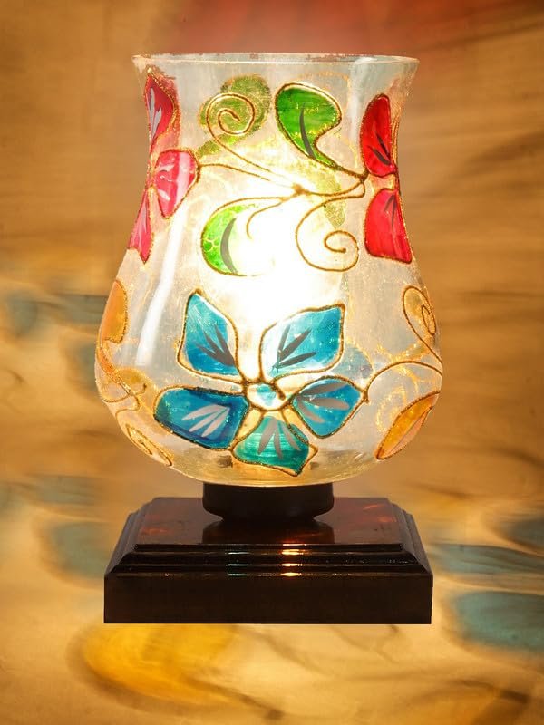 Multicolor Table Lamp | Artistic Mosaic Glass with Sturdy Wood Base | Decorative Ambient Light for Home D�cor | Perfect Blend of Modern & Traditional Style - Model DNM36