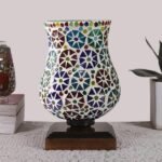 Multicolor Table Lamp | Artistic Mosaic Glass with Sturdy Wood Base | Decorative Ambient Light for Home D�cor | Perfect Blend of Modern & Traditional Style – Model DNM38