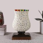 Multicolor Table Lamp | Artistic Mosaic Glass with Sturdy Wood Base | Decorative Ambient Light for Home D�cor | Perfect Blend of Modern & Traditional Style – Model DNM40