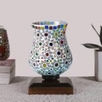 Multicolor Table Lamp | Artistic Mosaic Glass with Sturdy Wood Base | Decorative Ambient Light for Home D�cor | Perfect Blend of Modern & Traditional Style – Model DNM41