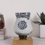 Multicolor Table Lamp | Artistic Mosaic Glass with Sturdy Wood Base | Decorative Ambient Light for Home D�cor | Perfect Blend of Modern & Traditional Style – Model DNM43