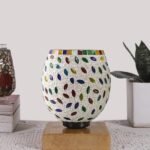Multicolor Table Lamp | Artistic Mosaic Glass with Sturdy Wood Base | Decorative Ambient Light for Home D�cor | Perfect Blend of Modern & Traditional Style – Model DNM53