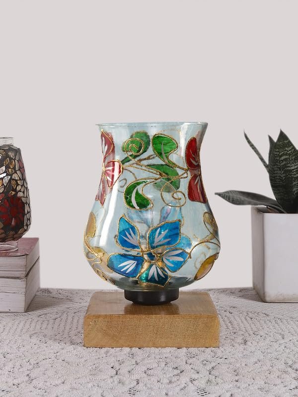 Multicolor Table Lamp | Artistic Mosaic Glass with Sturdy Wood Base | Decorative Ambient Light for Home D�cor | Perfect Blend of Modern & Traditional Style - Model DNM56