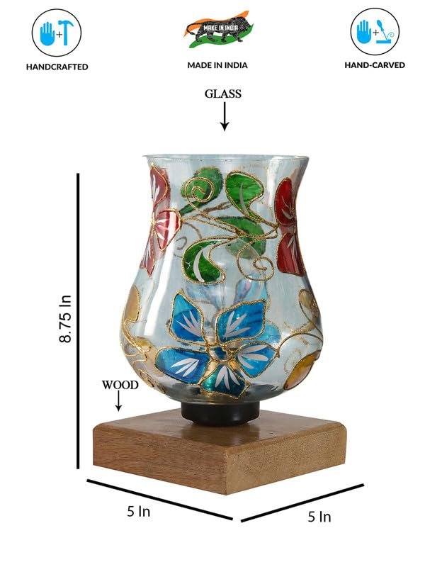 Multicolor Table Lamp | Artistic Mosaic Glass with Sturdy Wood Base | Decorative Ambient Light for Home D�cor | Perfect Blend of Modern & Traditional Style - Model DNM56