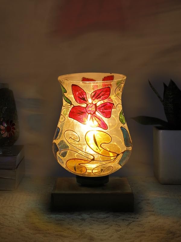 Multicolor Table Lamp | Artistic Mosaic Glass with Sturdy Wood Base | Decorative Ambient Light for Home D�cor | Perfect Blend of Modern & Traditional Style - Model DNM56