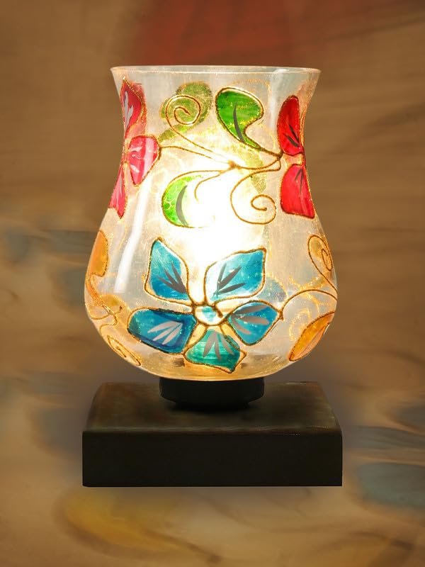 Multicolor Table Lamp | Artistic Mosaic Glass with Sturdy Wood Base | Decorative Ambient Light for Home D�cor | Perfect Blend of Modern & Traditional Style - Model DNM56