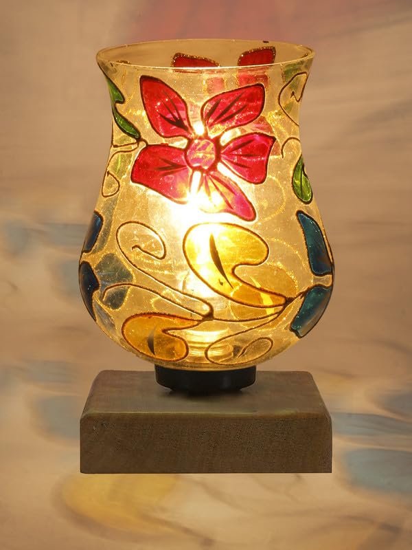 Multicolor Table Lamp | Artistic Mosaic Glass with Sturdy Wood Base | Decorative Ambient Light for Home D�cor | Perfect Blend of Modern & Traditional Style - Model DNM56