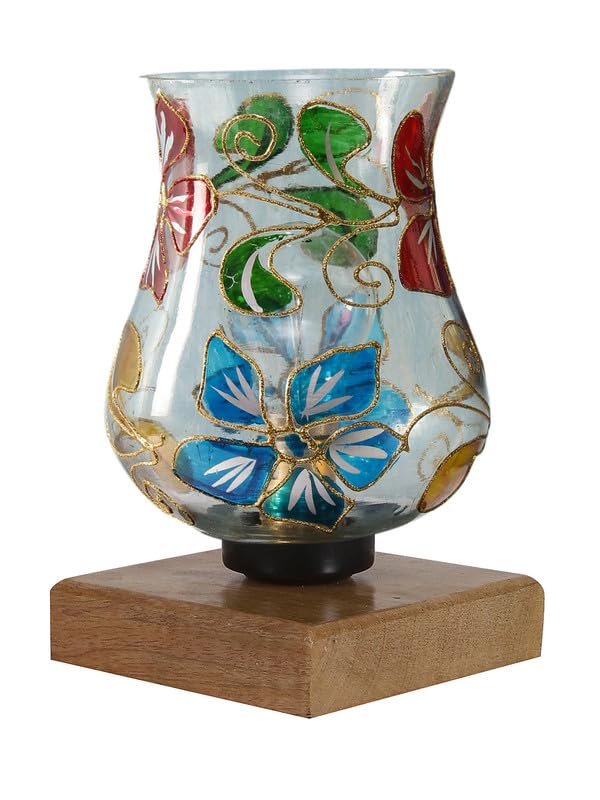 Multicolor Table Lamp | Artistic Mosaic Glass with Sturdy Wood Base | Decorative Ambient Light for Home D�cor | Perfect Blend of Modern & Traditional Style - Model DNM56